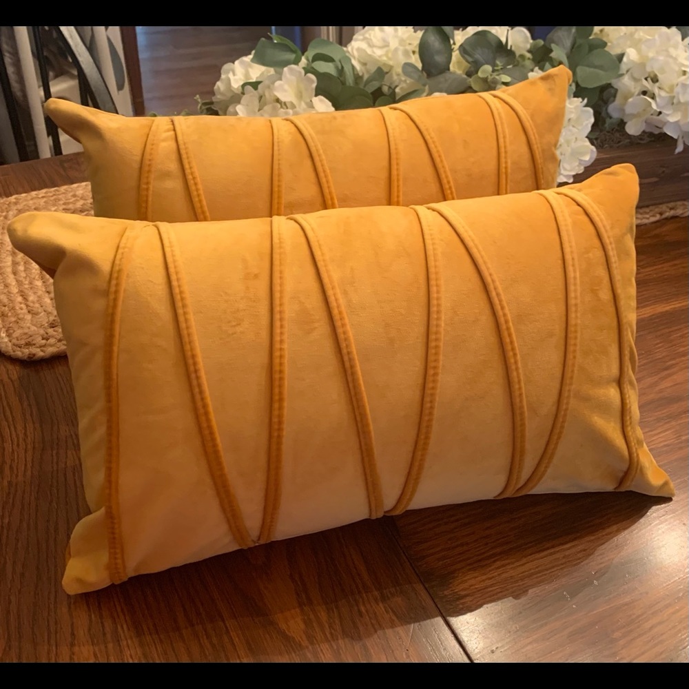 Set of two velvet lumbar accent pillows